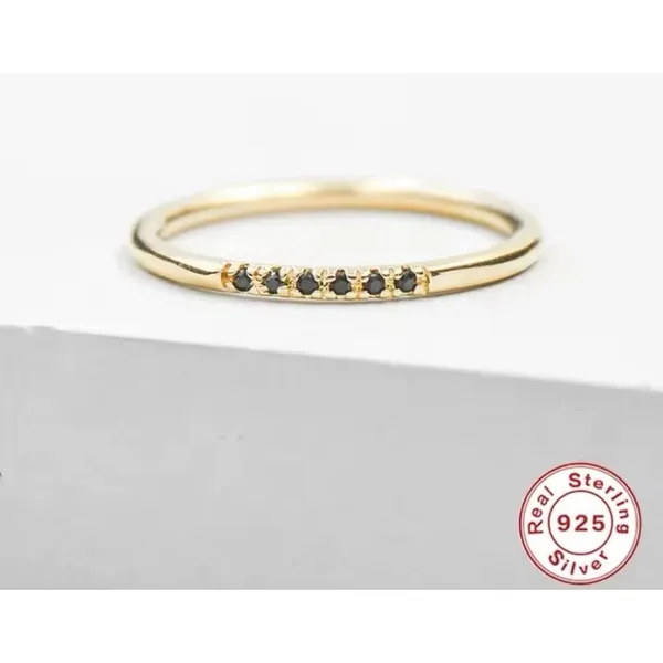 NEW 14k Gold Plated S925 Ring Black Melee Stackable Minimalist Band, Size 6‎ - Image 11