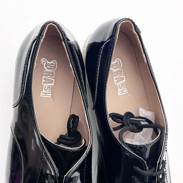 BRASH Black Faux Leather Textured Lace Up Platform Oxford Loafers 8.5 Preppy - Image 6