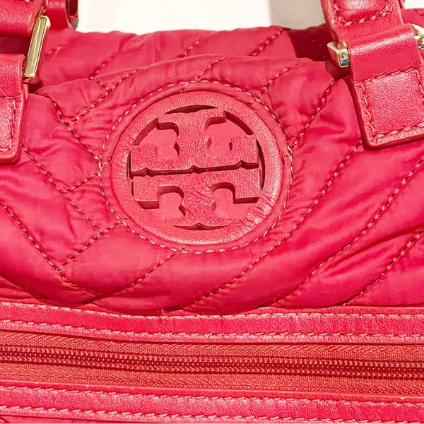 Tory Burch Red‎ Quilted Nylon Slouchy Satchel Shoulder Handbag Purse - Image 2