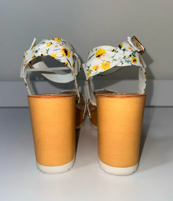 Madden Girl Caprise Block Heel Sandals White Yellow Floral - Image 6