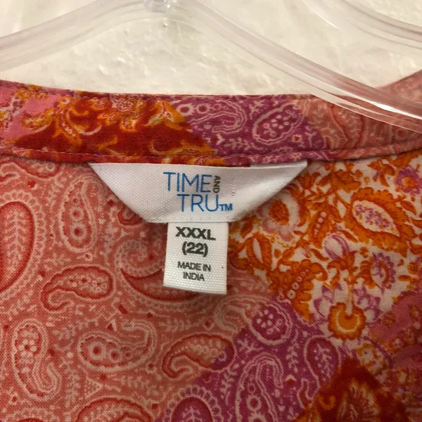 Boho hippie indie western Orange pink floral blouse with ruffled Long sleeves - Image 3