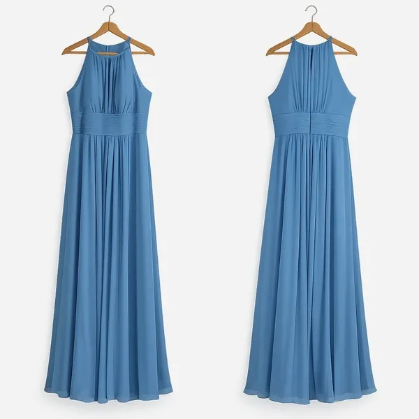 Azazie Bonnie Bridesmaid‎ Dress A16 Steel Blue Halter A-Line Floor-Length Maxi - Image 3