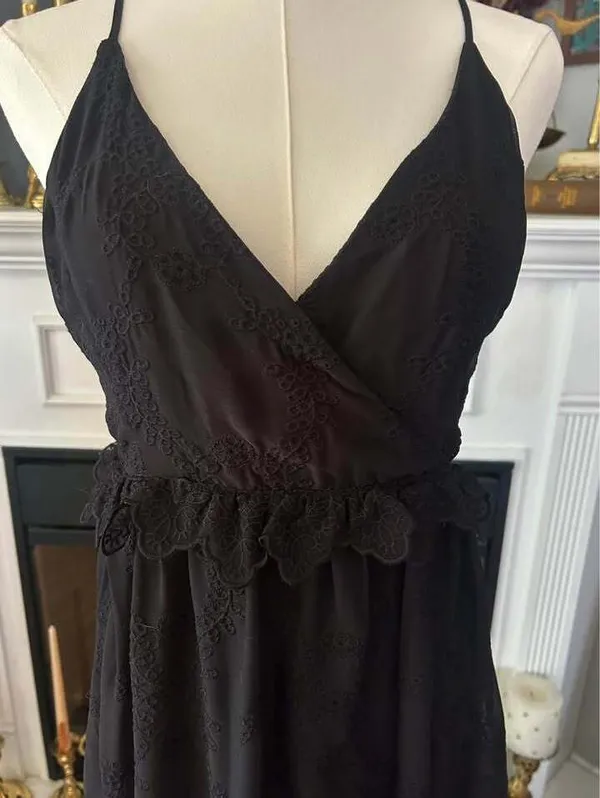 Blue Rain Francesca’s Black Embroidered Eyelet Maxi Dress Size Medium - Image 2
