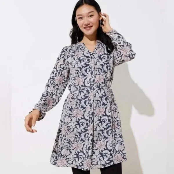 LOFT Dress Black Paisley Floral Romantic Boho Long Sleeve V-Neck‎ Women Medium - Image 7