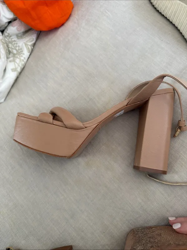 Saks Fifth Avenue Nude Strappy Square-Toe Block Heels - Image 3