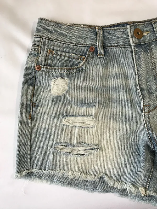 Destroyed High Waisted Denim Shorts - Image 5