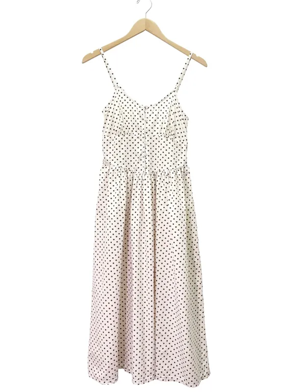 Dizzy Lizzy Polka Dot Smocked Midi Dress Small Cream Brown Cotton Cottagecore - Image 2