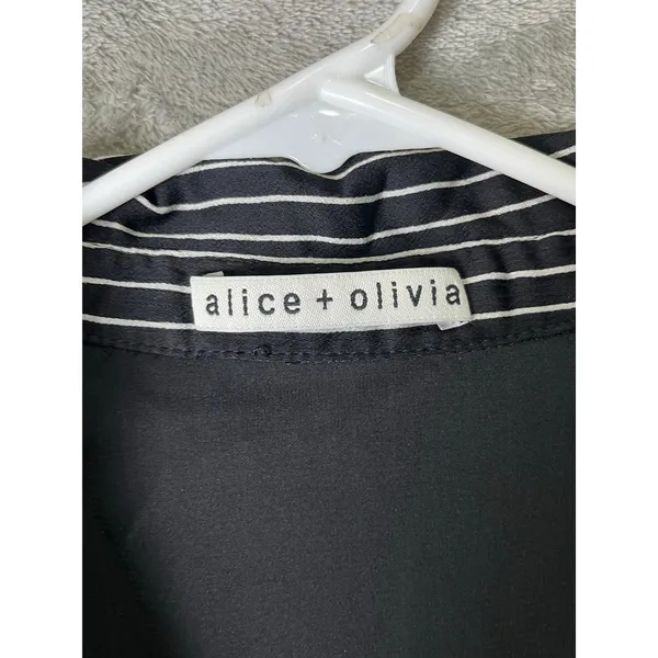 Alice + Olivia Moore Pinstripe Ruffle Shirt Dress Black White Size Small Office - Image 6