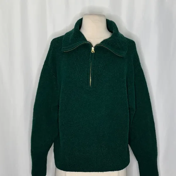 J. CREW Relaxed Half Zip Stretch Sweater Merino Wool Alpaca Dark Spruce Green M‎ - Image 3