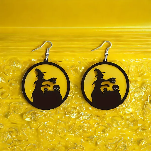 Witch Skulls Gothic Style Black Round‎ Acrylic Fashion Earrings - Image 4