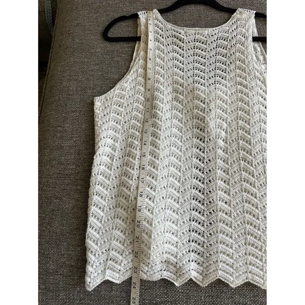 Lillusory White Crochet Knit Tie Front Sleeveless Top Chevron Pointelle Large - Image 9