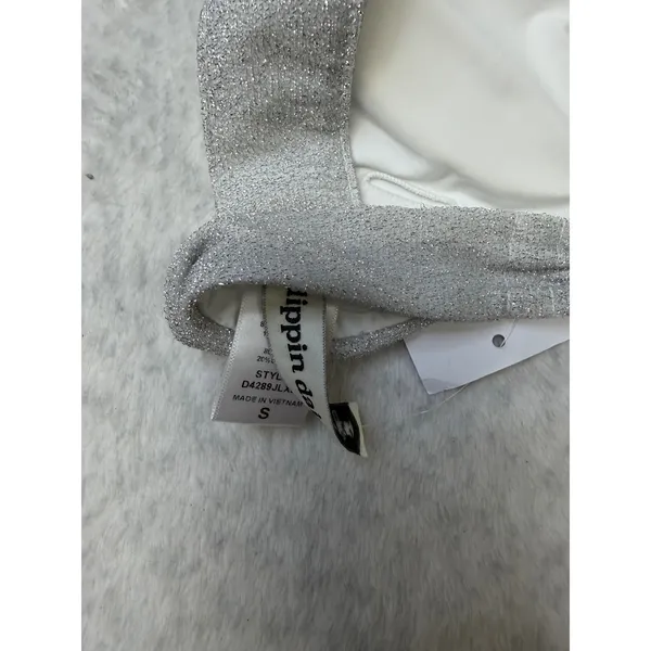 Dippin'‎ Daisy's Zoe Bikini Top Silver Metallic Tie Shoulder V-Wire Small NEW - Image 6