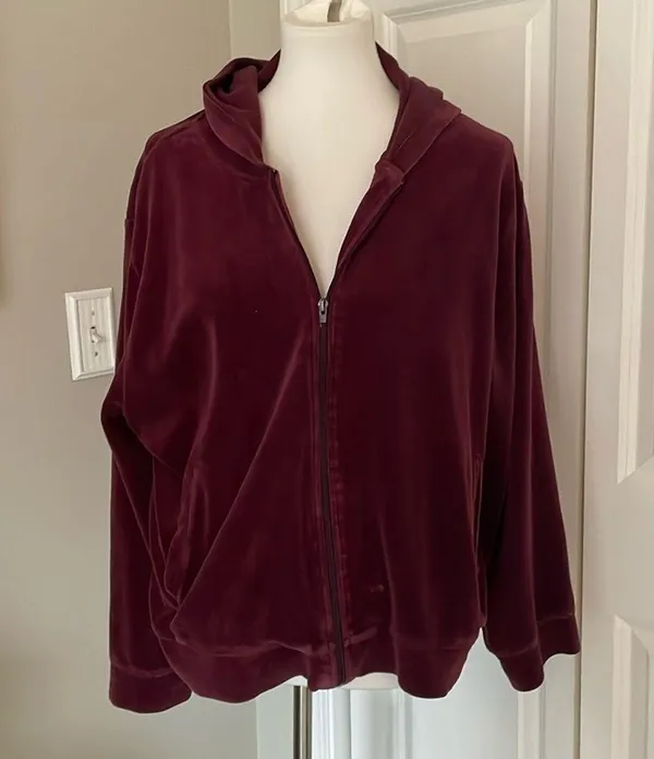 Coolest Vintage Purple Oversized Velour Zip Up Hoodie - Image 3