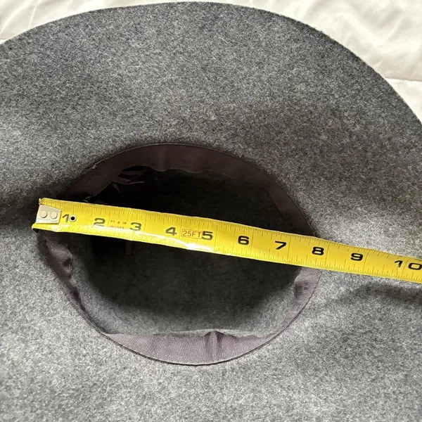 Womens OS 100% Wool Hat‎ Gray Felt Floppy Leather Bow Dainty Romantic Feminine - Image 9