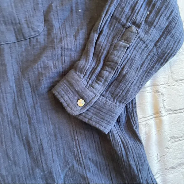Time & Tru Blouse Button Down Blue 16-18 XL Long Sleeve Shirt Lagenlook Plus - Image 7