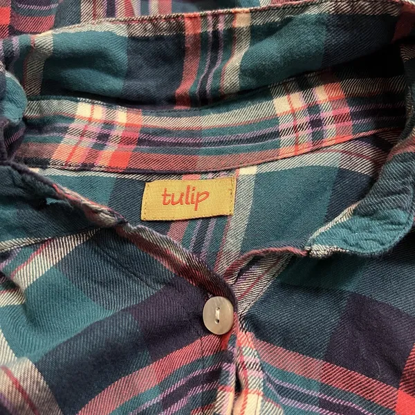 Tulip Blue and Pink Flannel‎ Plaid Dress Size Small S A-line Pockets Artsy - Image 6