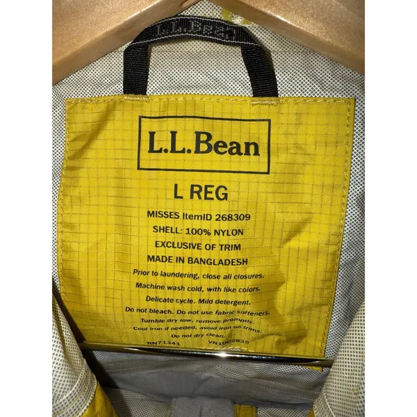 LL Bean Jacket Womens Large Yellow Trail Rain Coat Lightweight Nylon 268309‎ Tek - Image 3