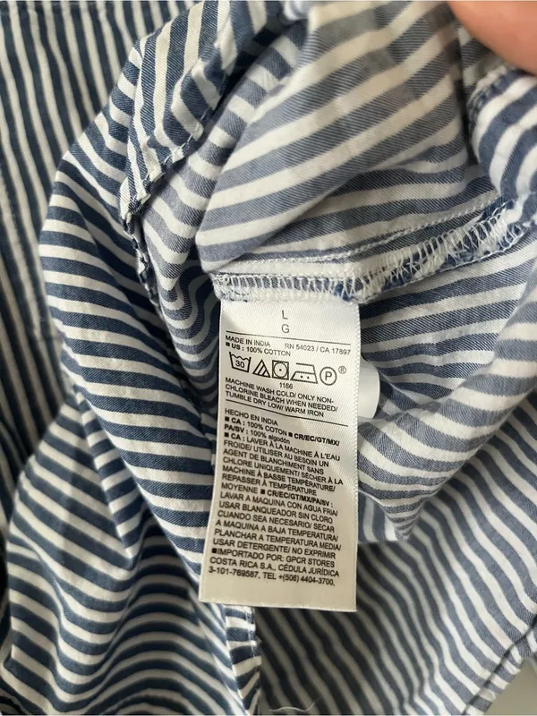 Old Navy Blue White Stripe 100% Cotton Shirt Large Coastal Nautical Preppy - Image 4