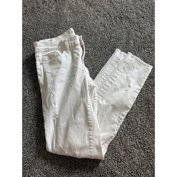 Stevie Hender Jeans Womens Size 9 White Skinny Slim Distressed Raw Hem - Image 3