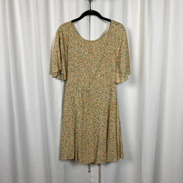 Free People Cream&Orange Floral Print Florence Smocked Mini Dress Sz.L - Image 6