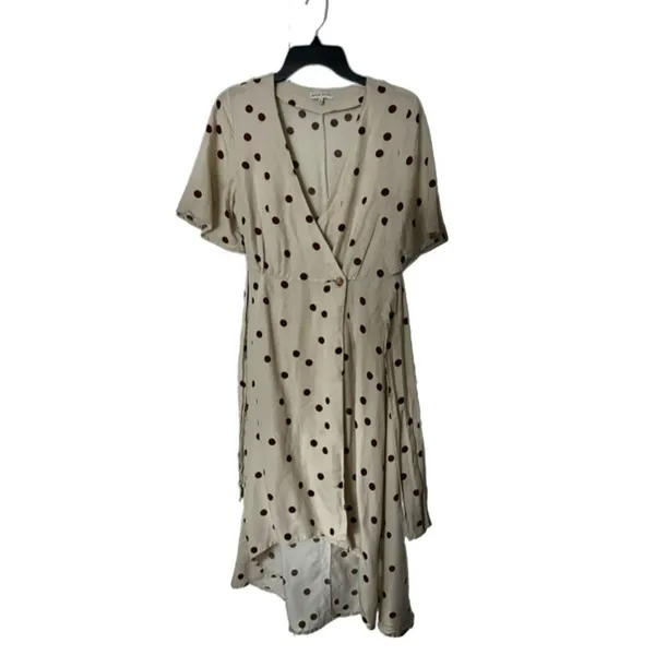 Moon River Polka Dot Midi dress SIZE MEDIUM Cream/brown Linen Blend - Image 2