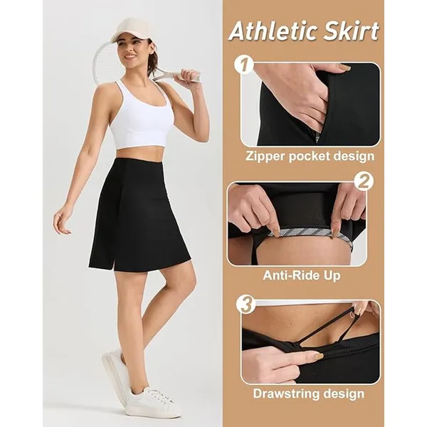NWT ~ Women's Black 19" Knee Length Skort Pocket Golf Tennis Skirt ~ SMALL - Image 3