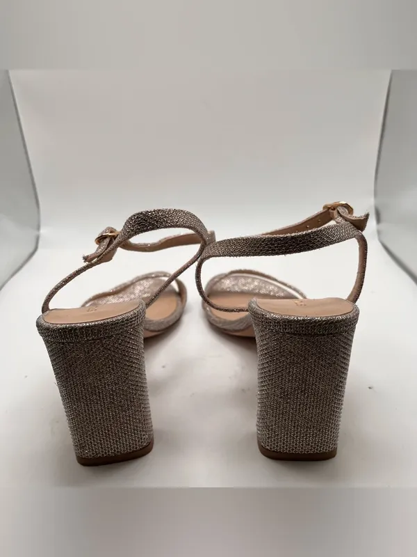Stuart Weitzman Glitter Champagne AnkleStrap Block heel Babette 85 Shimmering 6B - Image 7