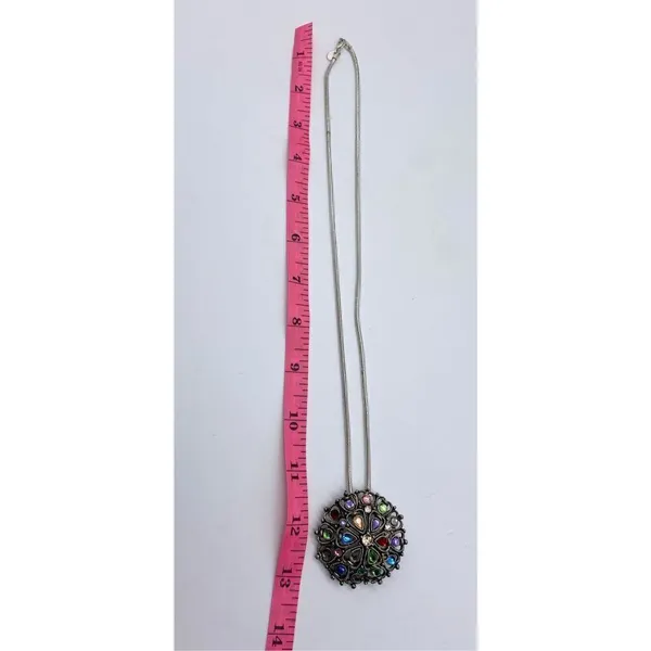 Silver Jeans Lightly domed colorful rhinestone pendant necklace brushed antique silver - Image 7