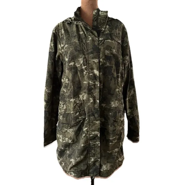 Eddie Bauer Women’s L Hooded Adventurer Hiking Parka Jacket Camouflage Vented - Image 2
