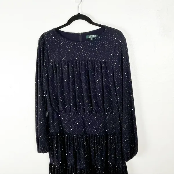 LAUREN RALPH LAUREN Navy Speckled Long Sleeves Tiered Dress Size 14 - Image 6