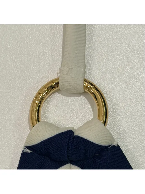 Relleciga Navy White Striped Triangle Bikini Set Size L Gold Hardware b13 - Image 9