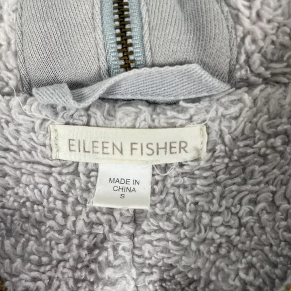 Eileen Fisher Jacket Womens Small Gray‎ Cotton Blend Hooded Sherpa Lined Zip - Image 2