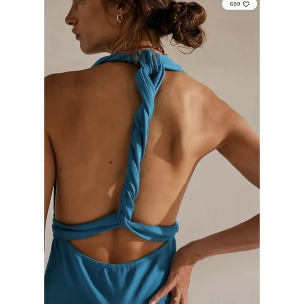 Free People Hinata Convertible Midi Dress Size Medium Halter Blue - Image 4