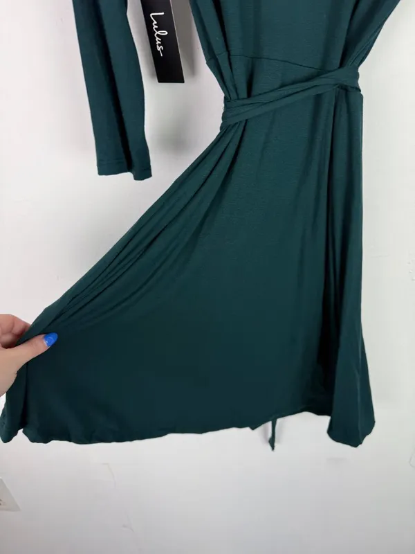 NWT Lulus Twirl-Worthy Forest Green Wrap Dress Mini Size Small S NEW - Image 9