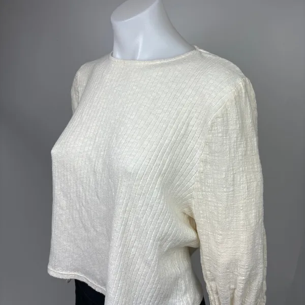 Zara Womens White Cream Ribbed Tie Long Sleeve Crew Cropped Sweater Top Size S - Image 4