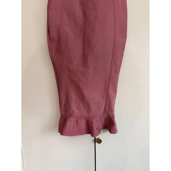 PrettyLittleThing Womens Dusty Pink Strapless Bandage‎ Ruffle Midi Dress Size 6 - Image 5