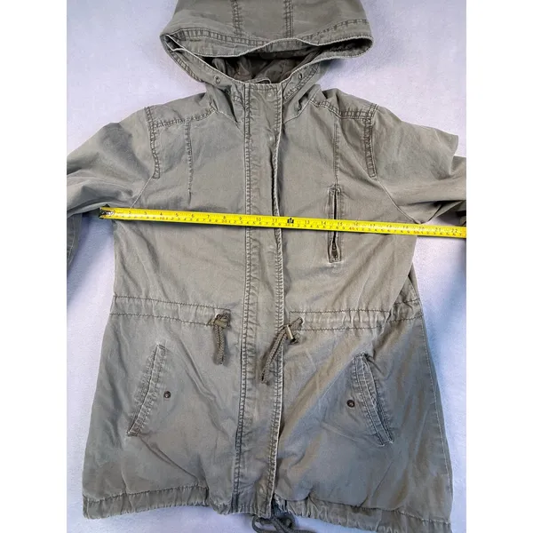Ambiance Womens Hooded Utility Jacket Olive Military Gorpcore Field Coat Medium - Image 4