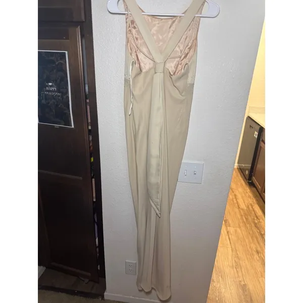 FLAWED‎ Ivory Rhinestone Empire Waist Maxi Gown Dress Size 7/8 Creamy Sleeveless - Image 7