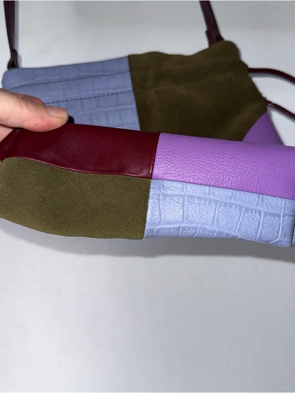 Fossil GiGi Drawstring Cross Body Patchwork‎ Purse Leather & Suede Purple - Image 3