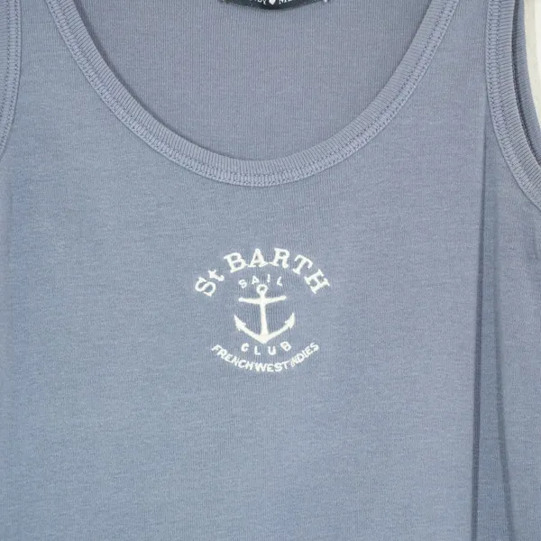Brandy Melville St. Barth Sail Club Tank Top Blue Anchor Graphic Crop Tank - Image 2