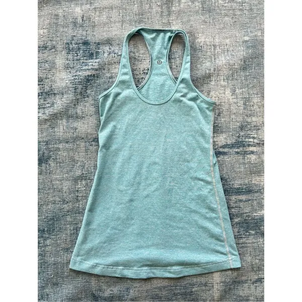 Lululemon Aqua Blue White Micro Stripe Cool Racerback Tank Top Size 4 - Image 5