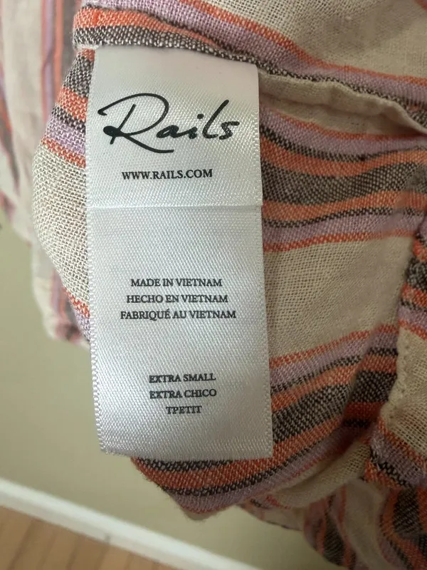 Rails Red Pink Linen Stripe Short Sleeve Blouse Top Size XS - Image 6