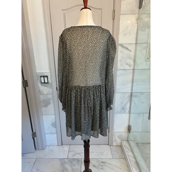 Zara Womens Green Cream Polka Dot Smocked‎ V-Neck Mini Dress L - Image 9