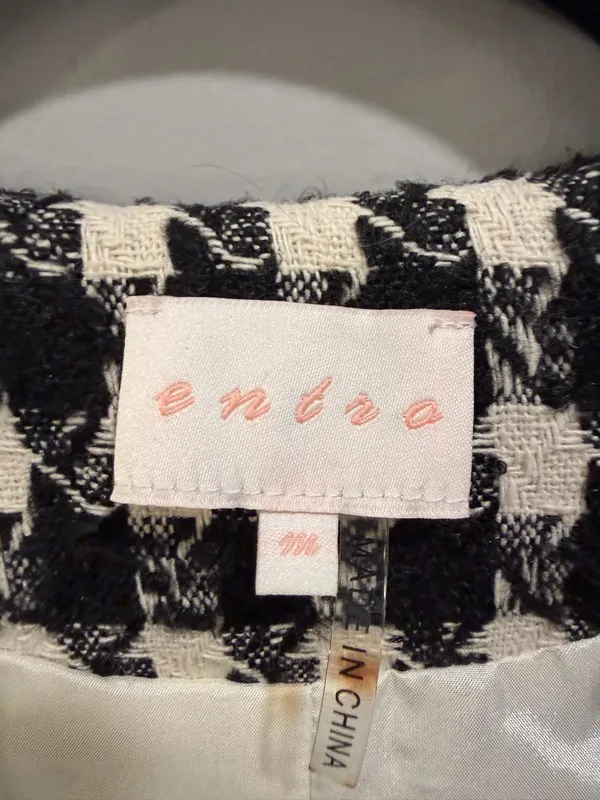 Entro Tweed Houndstooth Button Detail Blazer Black and Whitw - Image 3