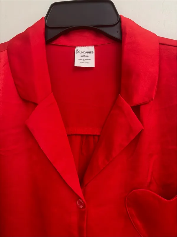 No Boundaries New!Red Satin Heart Pocket Pajama Set size M - Image 3