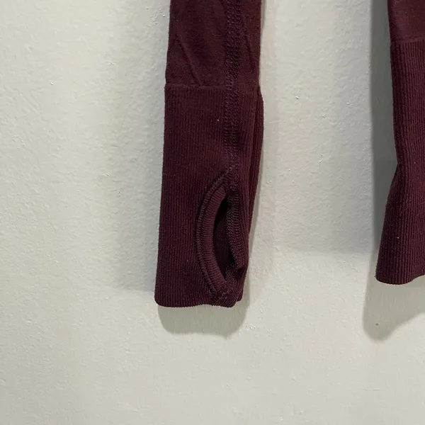 Athleta Womens Maroon Red Round Neck Long Sleeve Pullover Thermal‎ T-Shirt XS - Image 2