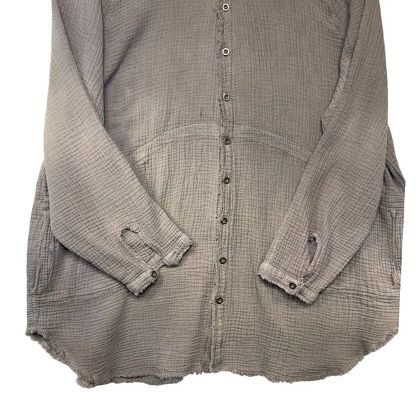 We The Free Free People Summer Daydream Button Down Top Gray Gauze Medium - Image 4
