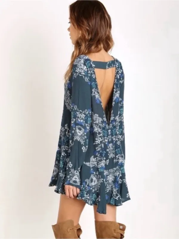 Free People "Smooth Talker" Tunic Swing Mini Dress Medium Boho Floral - Image 4