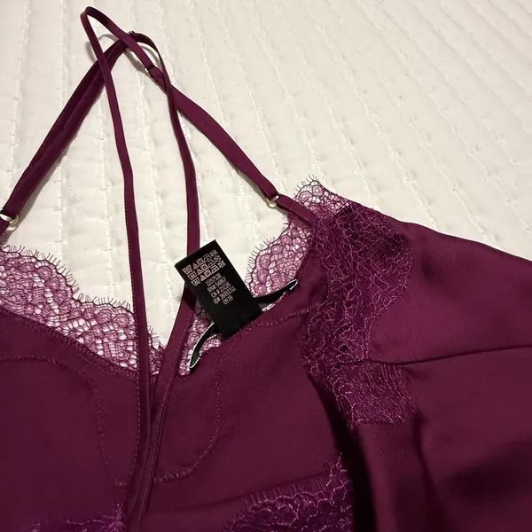 Victoria’s Secret Purple Lingerie Chemise Slip Nightie L Large Lace Trim - Image 6
