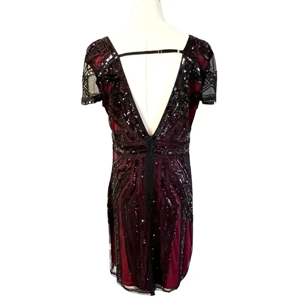 Womens Whimsigoth Dark Fairy Sequin Mesh Dress Size L Black Red Y2K 20s HOCO - Image 4